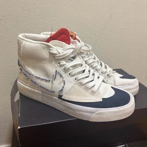 Nike White and Navy High-Top Sneakers